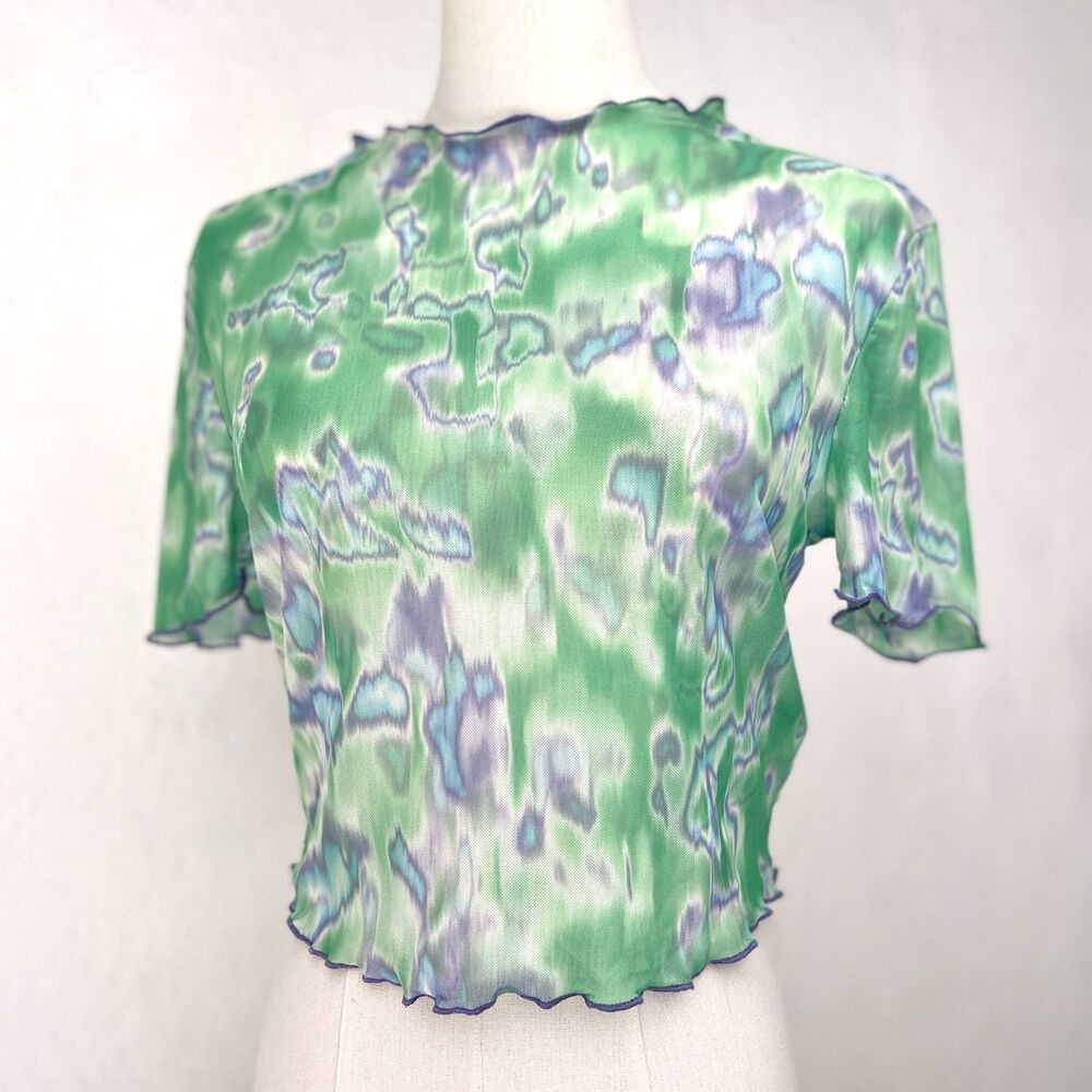Nous Sommes Labels Psychedelic Green & Purple Mesh Fairy Grunge Baby Tee Size M